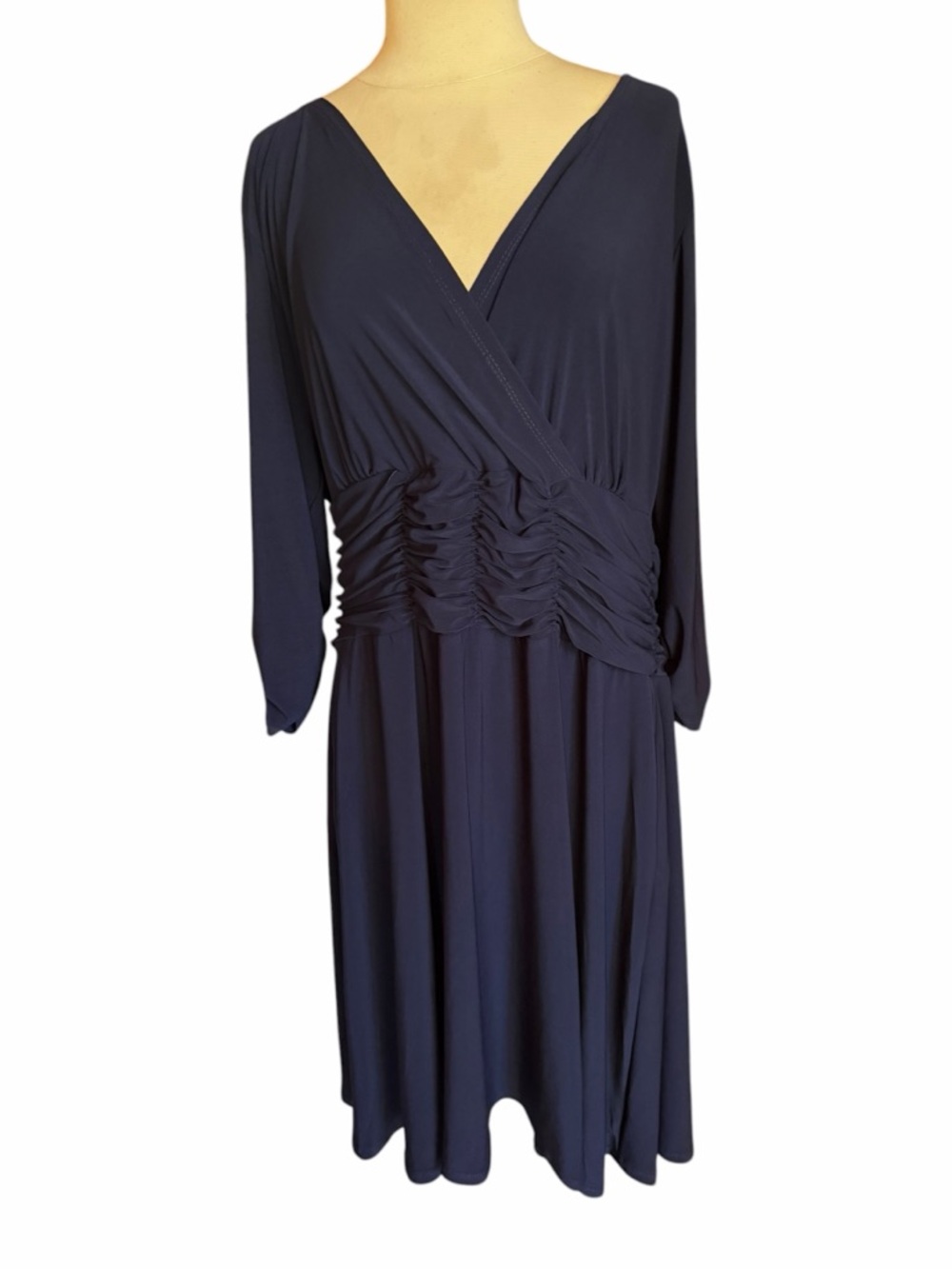 NWT NY Collection Navy Blue Stretchy Ruched A-Line Dress